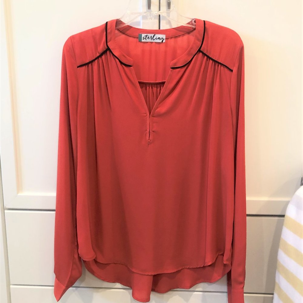 Rust / Deep Orange Blouse With Contrast Piping